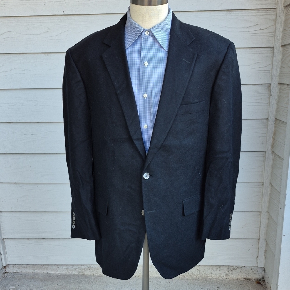 BULLOCK‎ & JONES Black Weave Cashmere Sz 46 R Mens Sport Coat Blazer VTG